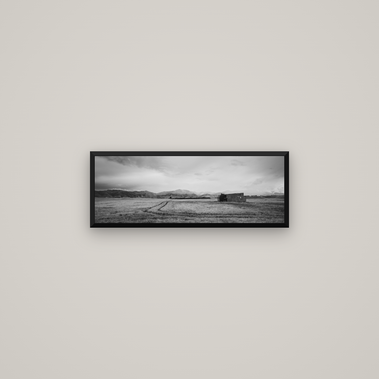 Harvest Light, Canterbury — Basel Black Matte, 68×24 cm. New Zealand fine art wall art by Stephen Milner.