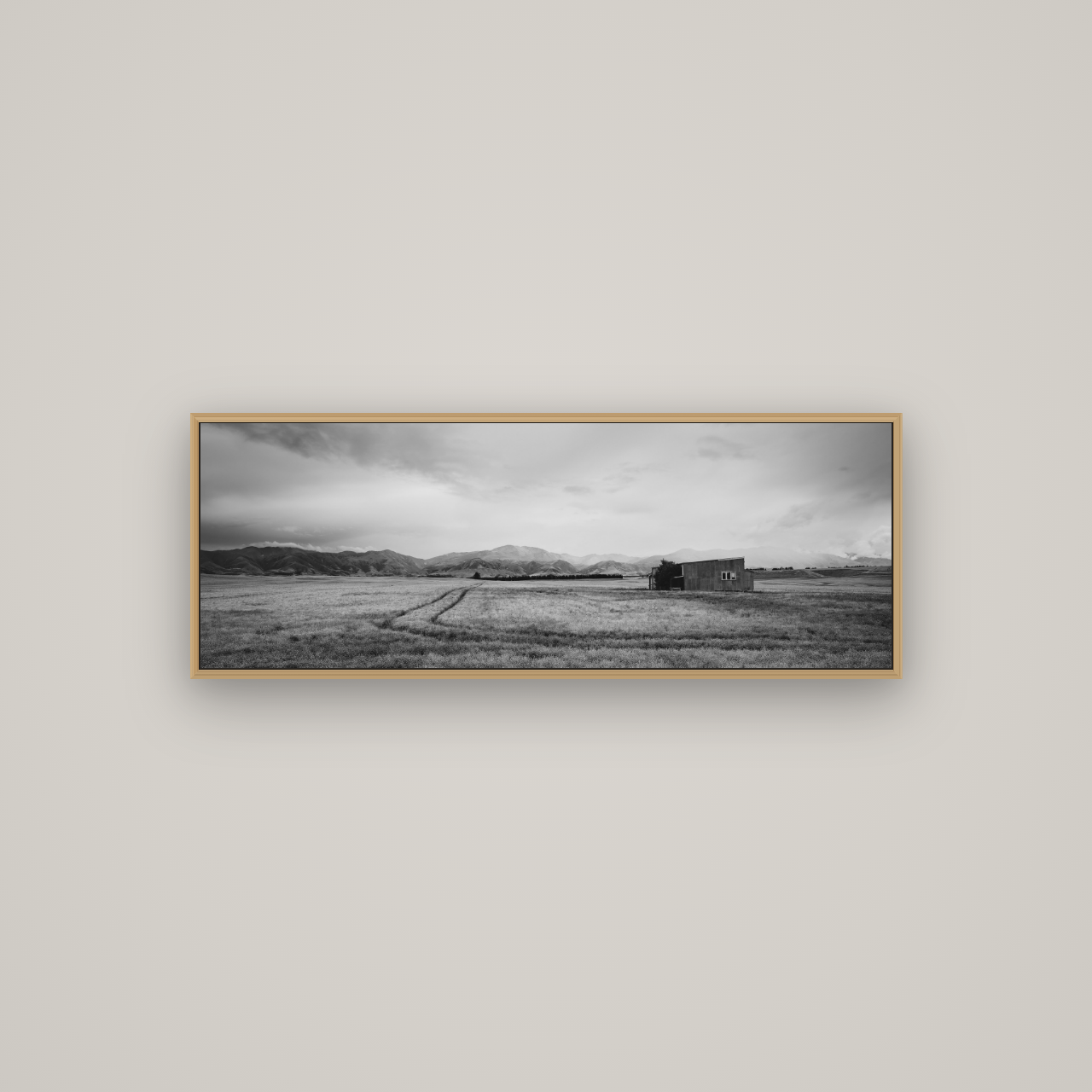 Harvest Light, Canterbury, Basel Natural Oak, 113×40 cm. New Zealand fine art wall art by Stephen Milner.
