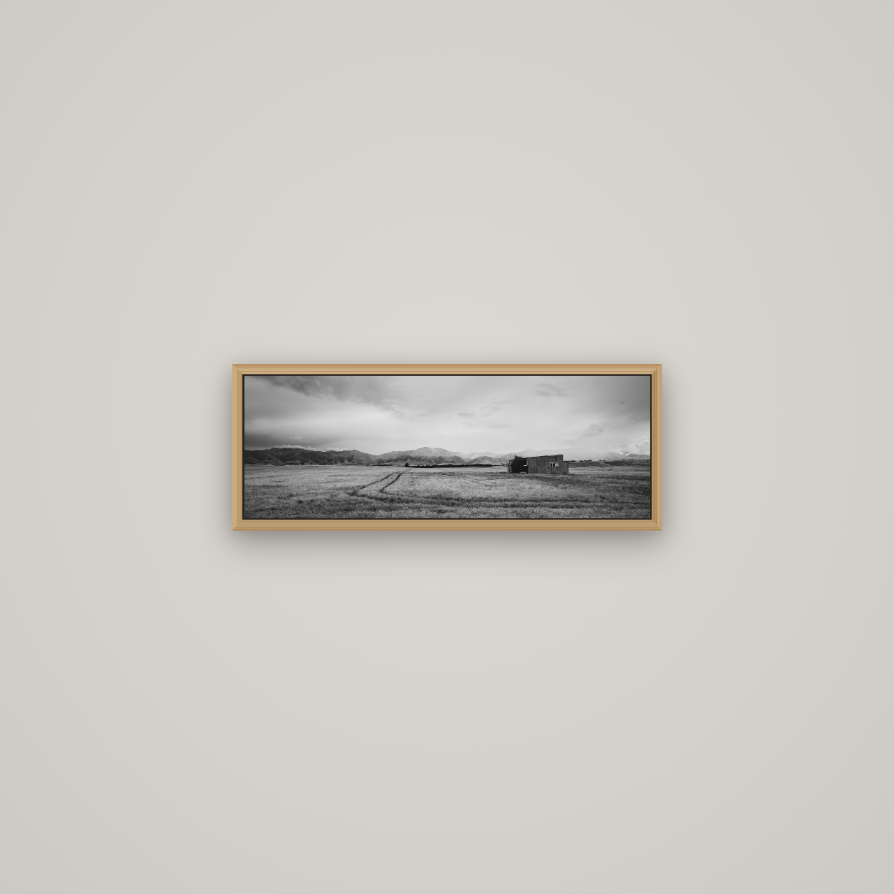 Harvest Light, Canterbury, Basel Natural Oak, 57×20 cm. New Zealand fine art wall art by Stephen Milner.