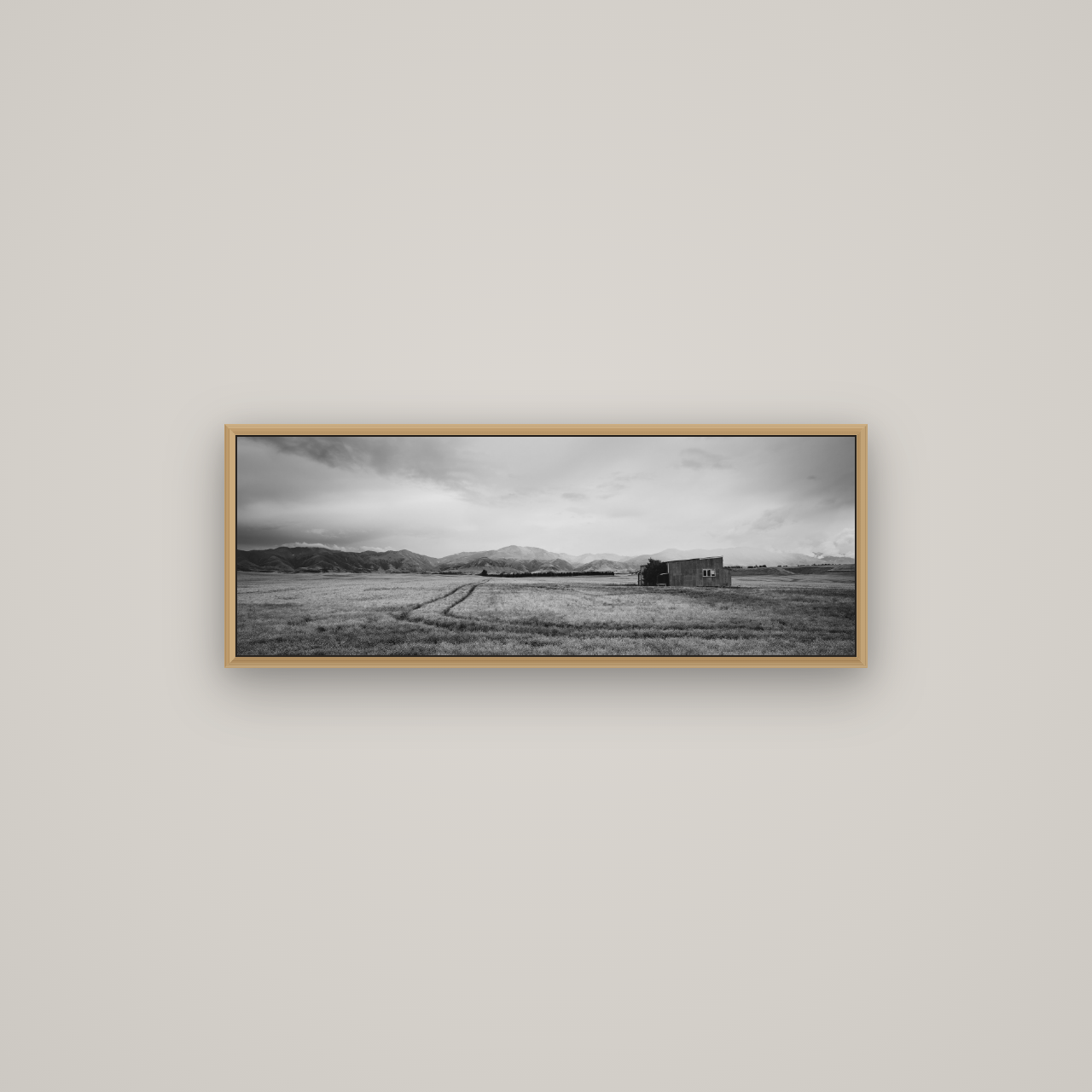 Harvest Light, Canterbury, Basel Natural Oak, 85×30 cm. New Zealand fine art wall art by Stephen Milner.