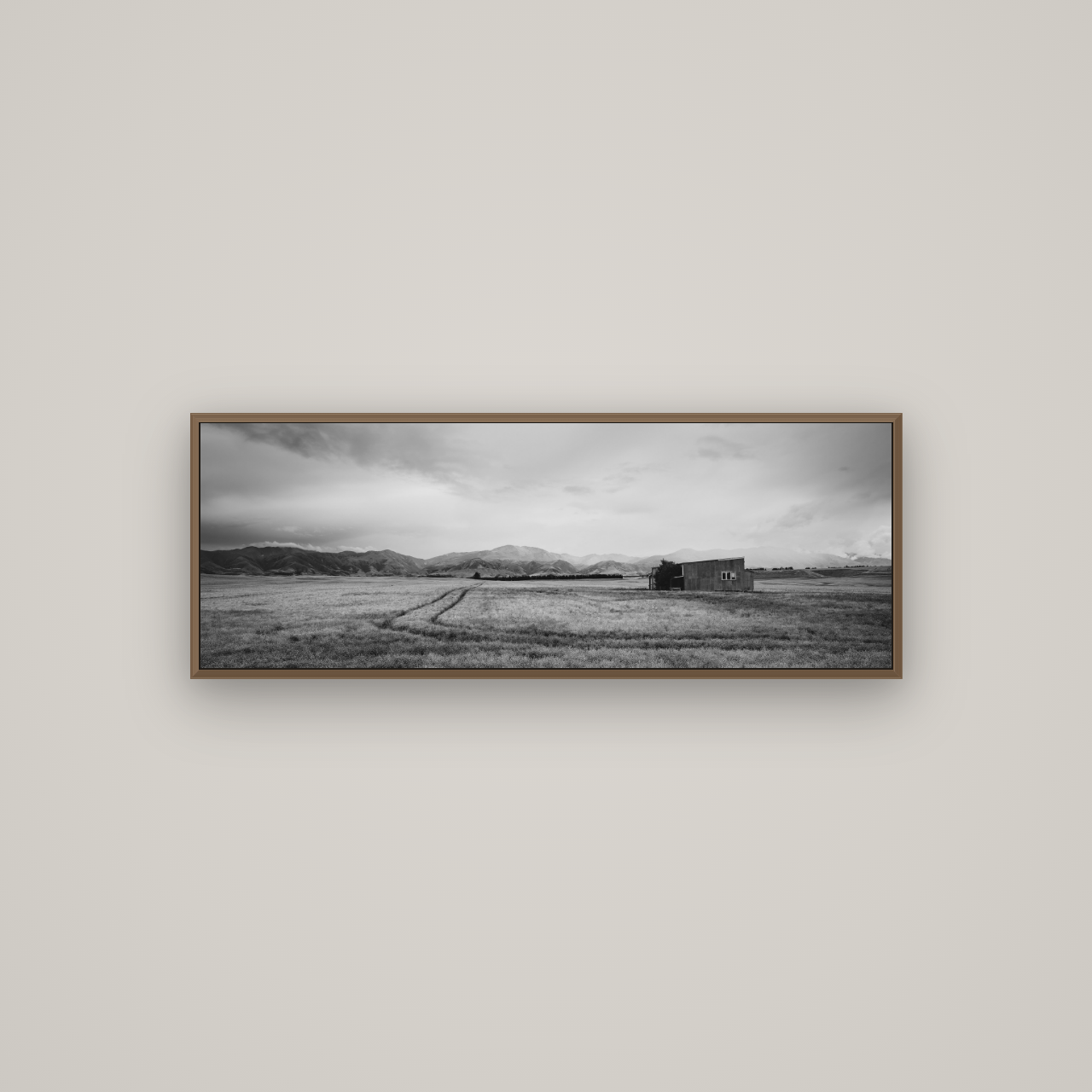 Harvest Light, Canterbury, Basel Walnut, 113×40 cm. New Zealand fine art wall art by Stephen Milner.