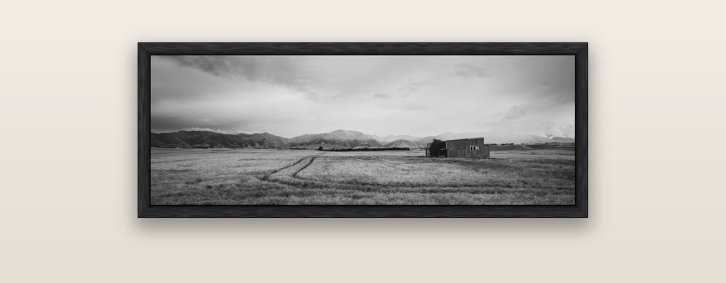 Harvest Light, Canterbury — black float frame framed canvas print. New Zealand fine art landscape wall art by Stephen Milner.