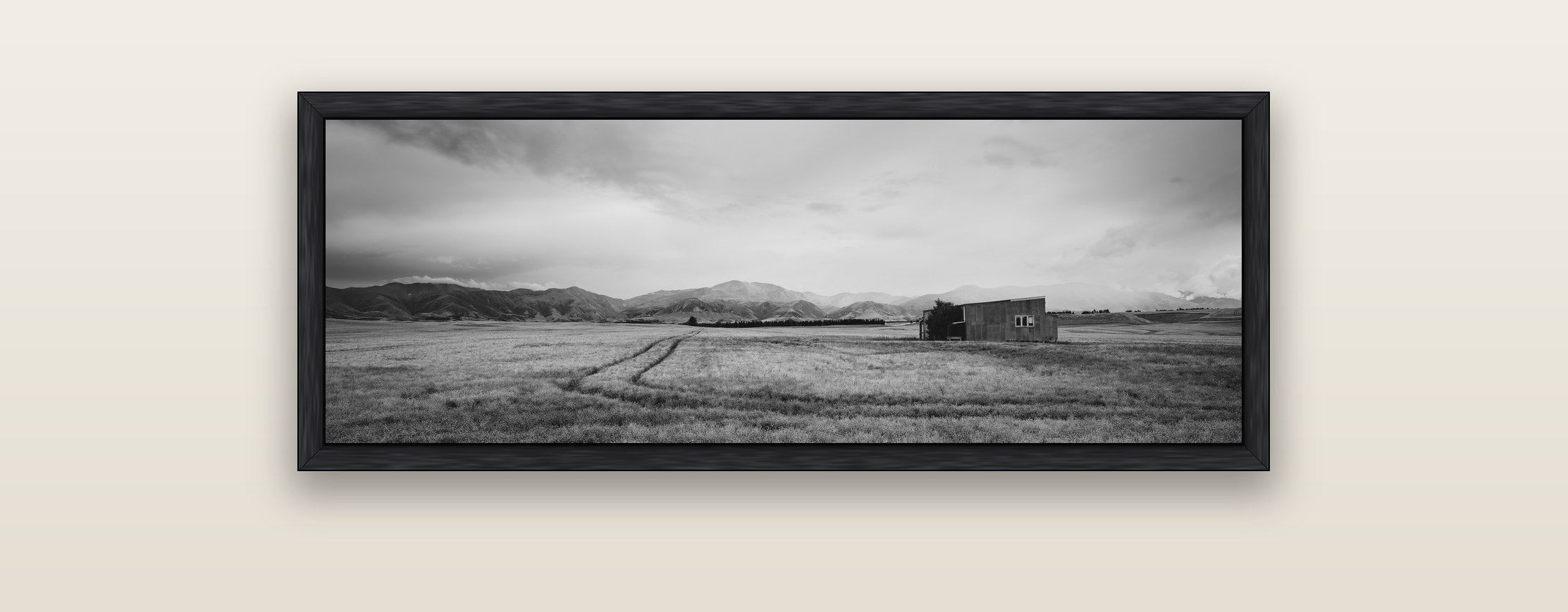 Harvest Light, Canterbury — black float frame framed canvas print. New Zealand fine art landscape wall art by Stephen Milner.