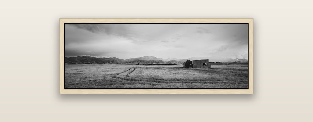 Harvest Light, Canterbury — natural float frame framed canvas print. New Zealand fine art landscape wall art by Stephen Milner.