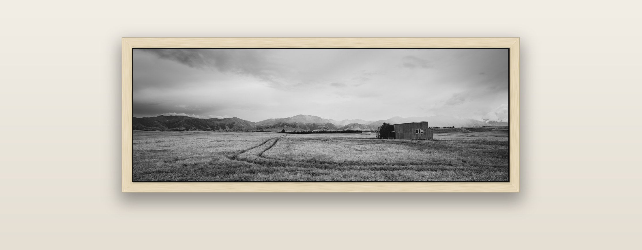 Harvest Light, Canterbury — natural float frame framed canvas print. New Zealand fine art landscape wall art by Stephen Milner.