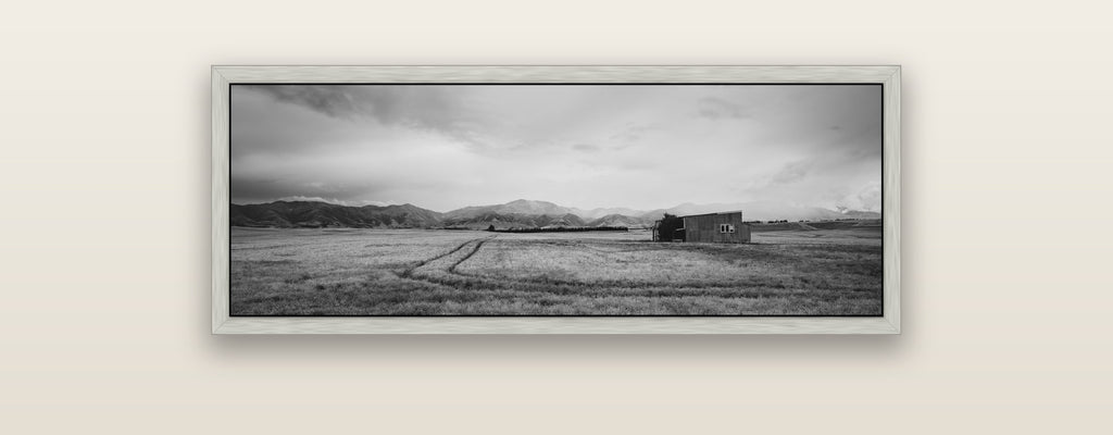 Harvest Light, Canterbury — silver float frame framed canvas print. New Zealand fine art landscape wall art by Stephen Milner.