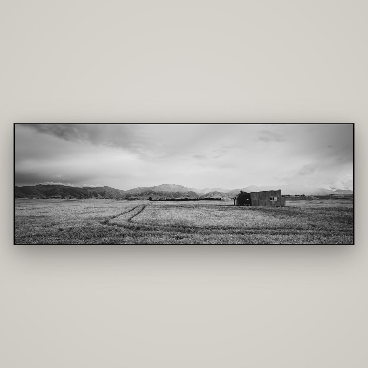 Harvest Light, Canterbury — Slimline Black, 198×70 cm. New Zealand fine art wall art by Stephen Milner.