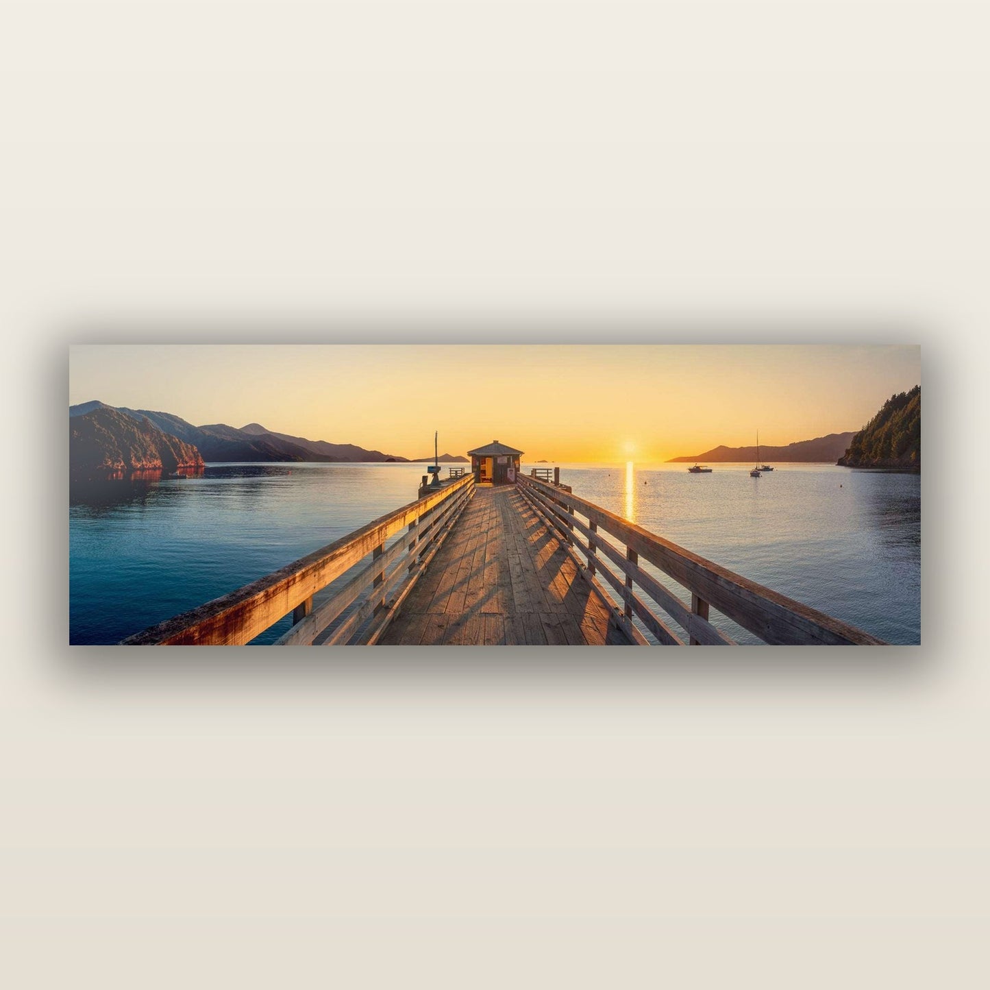Journey to Sunrise, French Pass Pier — frameless acrylic glass print. New Zealand fine art landscape photography by Stephen Milner.