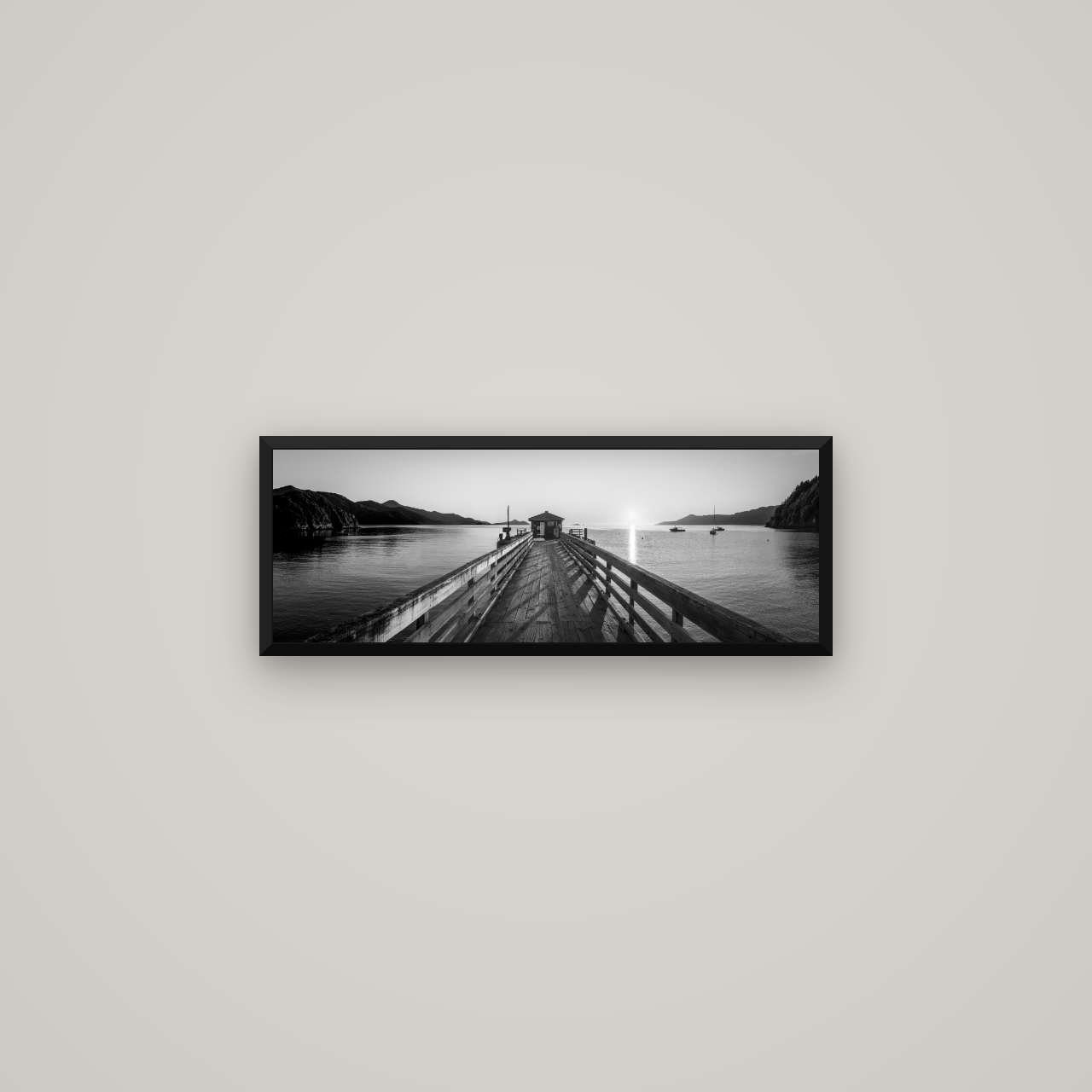 Journey to Sunrise, French Pass Pier — Basel Black Matte, 68×24 cm. New Zealand fine art wall art by Stephen Milner.