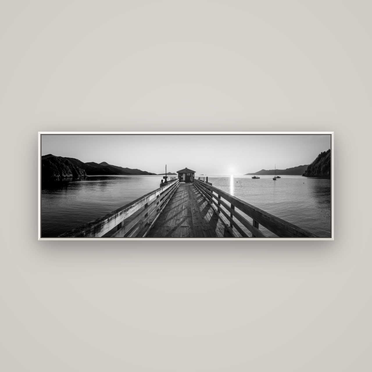 Journey to Sunrise, French Pass Pier — Basel White, 170×60 cm. New Zealand fine art wall art by Stephen Milner.
