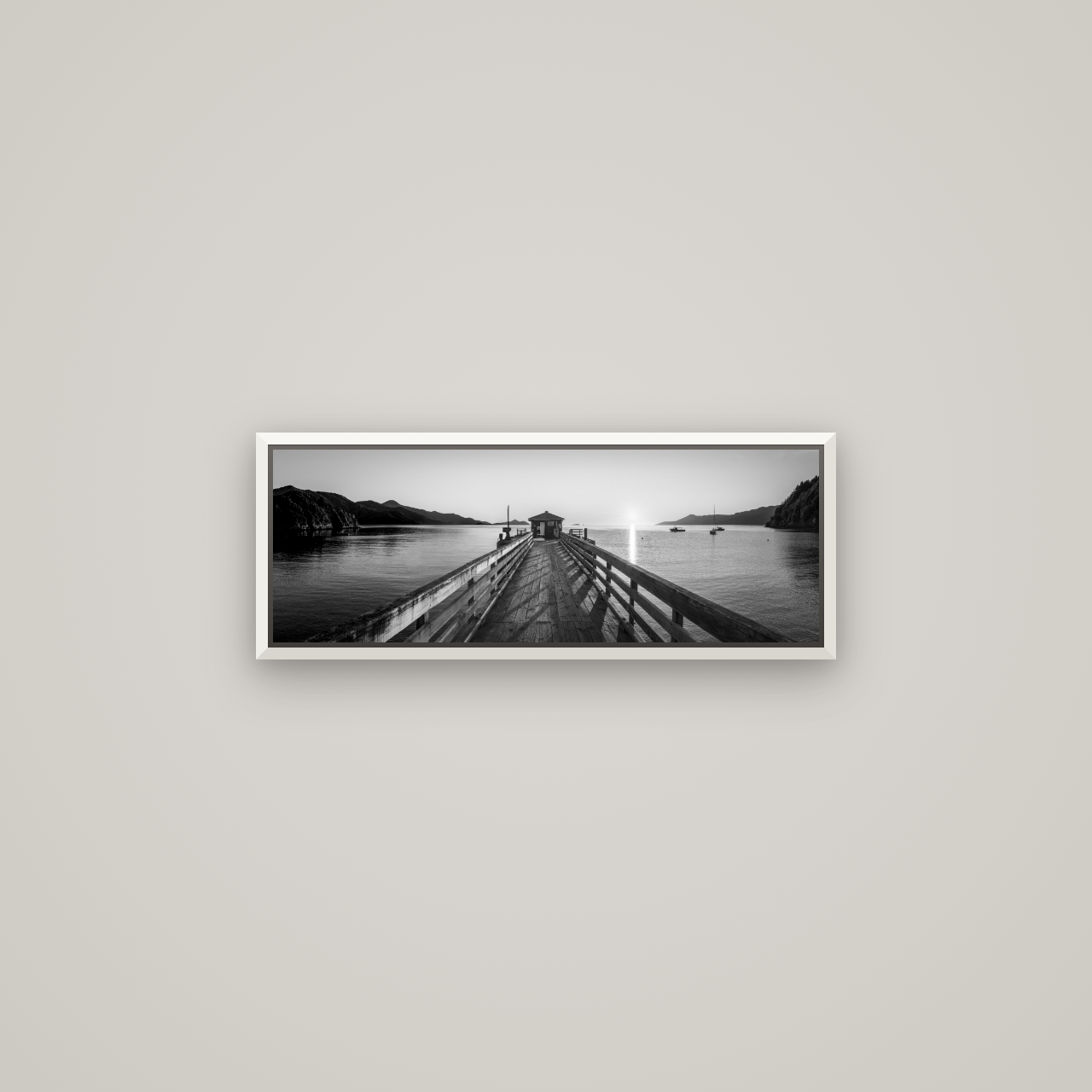 Journey to Sunrise, French Pass Pier — Basel White, 68×24 cm. New Zealand fine art wall art by Stephen Milner.