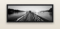Journey to Sunrise, French Pass Pier — black float frame canvas, 152 × 56 cm. New Zealand fine art landscape wall art by Stephen Milner.
