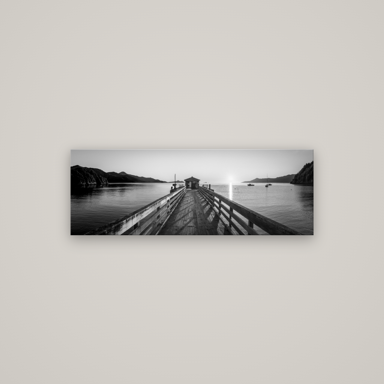 Journey to Sunrise, French Pass Pier — No frame, 113×40 cm. New Zealand fine art wall art by Stephen Milner.