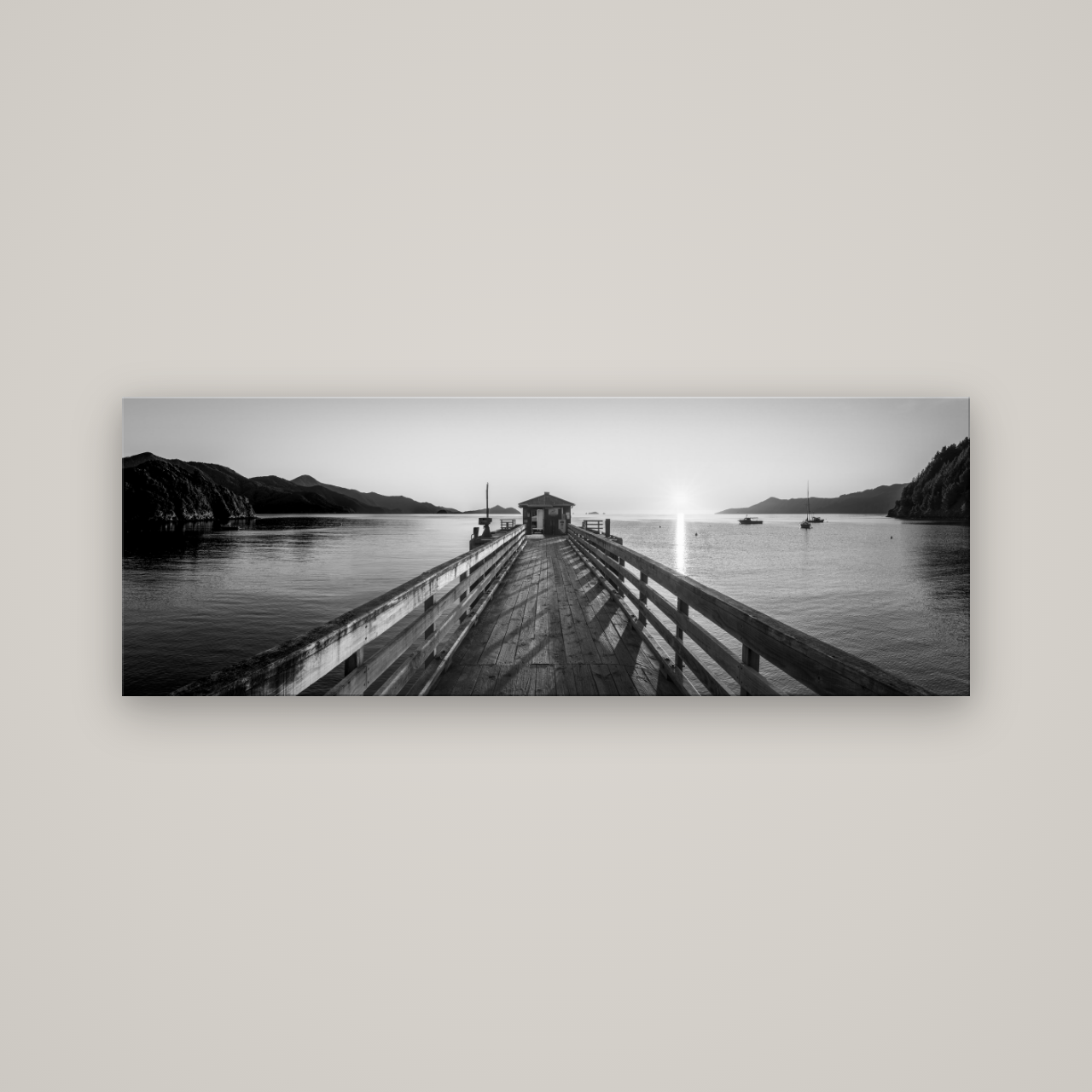 Journey to Sunrise, French Pass Pier — No frame, 170×60 cm. New Zealand fine art wall art by Stephen Milner.