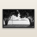 Kaikōura's Coastal Embrace, black and white framed metallic canvas print, Black frame. New Zealand fine art wall art by Stephen Milner.
