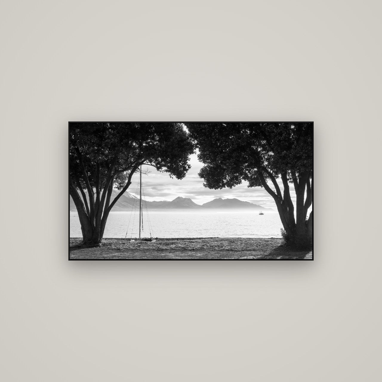 Kaikōura's Coastal Embrace — ArtBox Black, 107×60 cm. New Zealand fine art wall art by Stephen Milner.