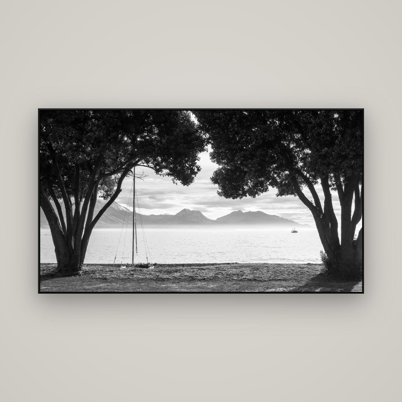 Kaikōura's Coastal Embrace — ArtBox Black, 160×90 cm. New Zealand fine art wall art by Stephen Milner.
