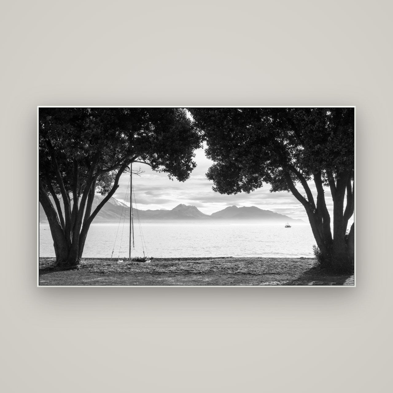Kaikōura's Coastal Embrace — ArtBox White, 160×90 cm. New Zealand fine art wall art by Stephen Milner.