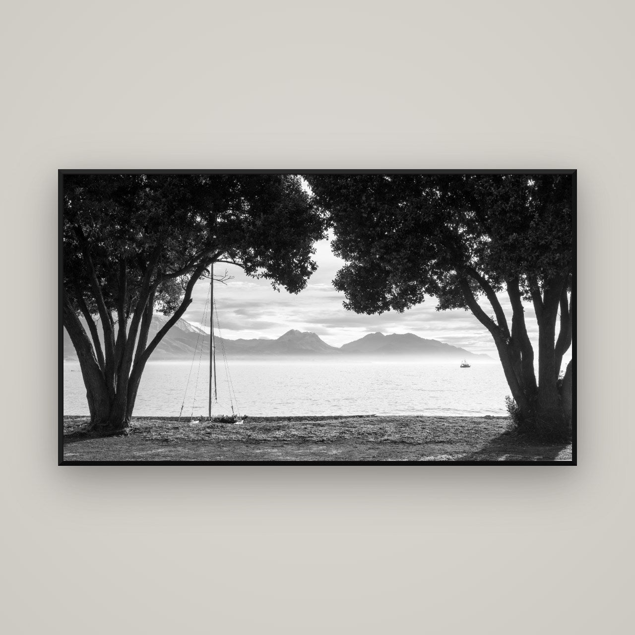 Kaikōura's Coastal Embrace — Basel Black, 160×90 cm. New Zealand fine art wall art by Stephen Milner.
