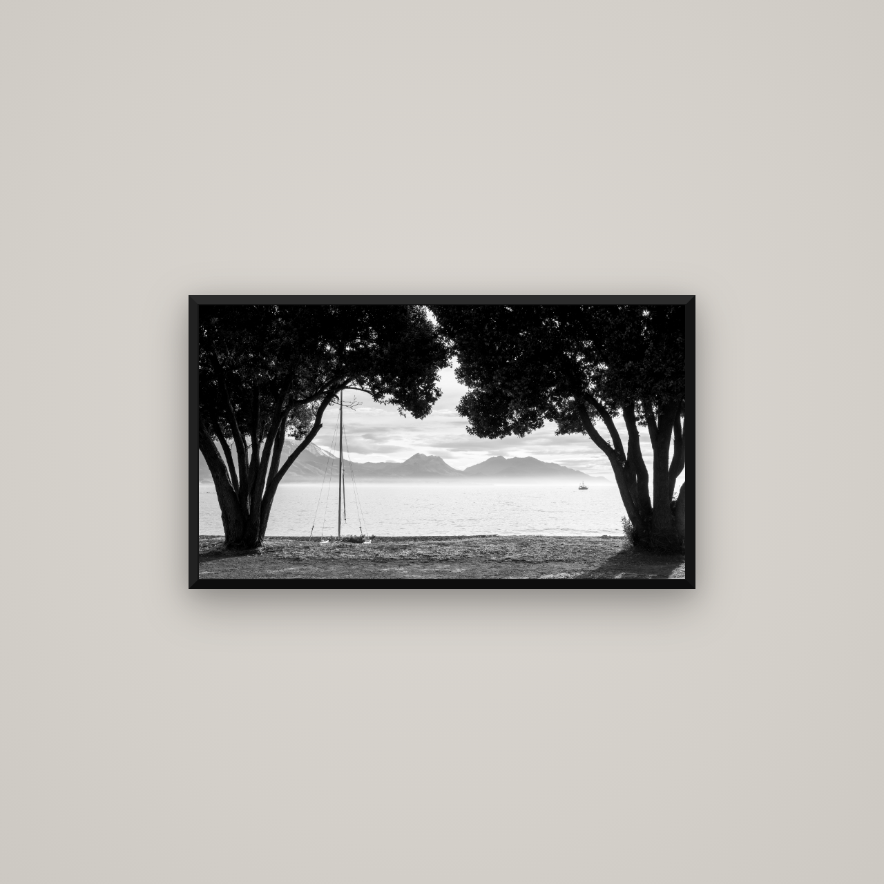 Kaikōura's Coastal Embrace — Basel Black Matte, 80×45 cm. New Zealand fine art wall art by Stephen Milner.