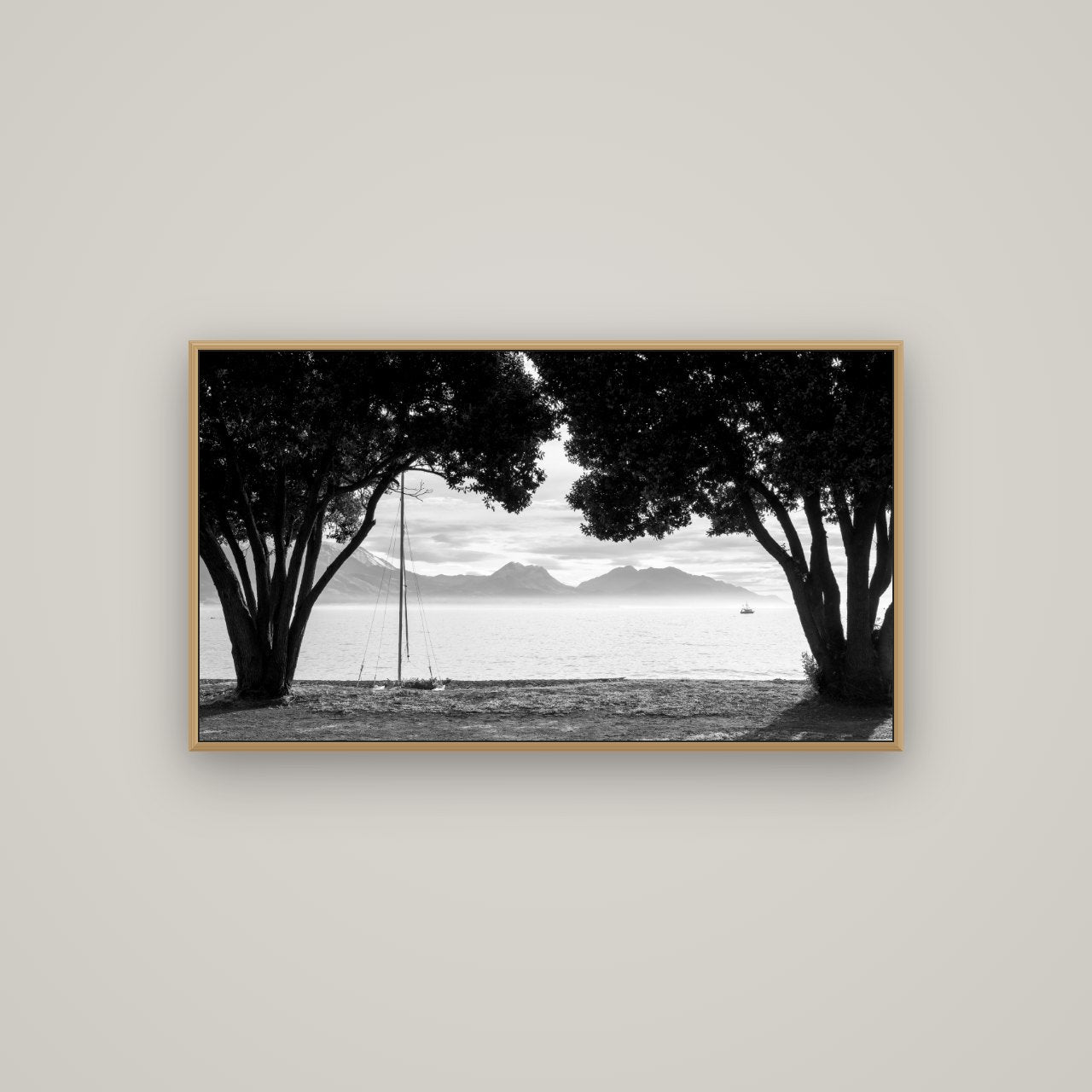 Kaikōura's Coastal Embrace, Basel Natural Oak, 107×60 cm. New Zealand fine art wall art by Stephen Milner.