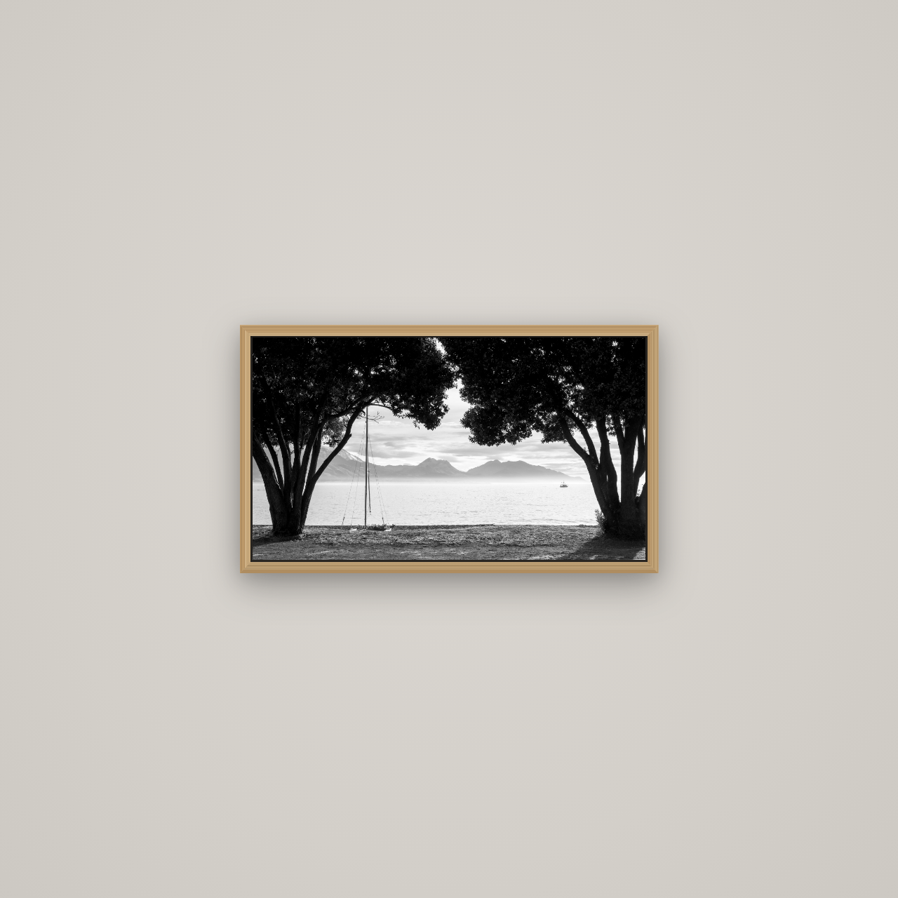 Kaikōura's Coastal Embrace, Basel Natural Oak, 53×30 cm. New Zealand fine art wall art by Stephen Milner.
