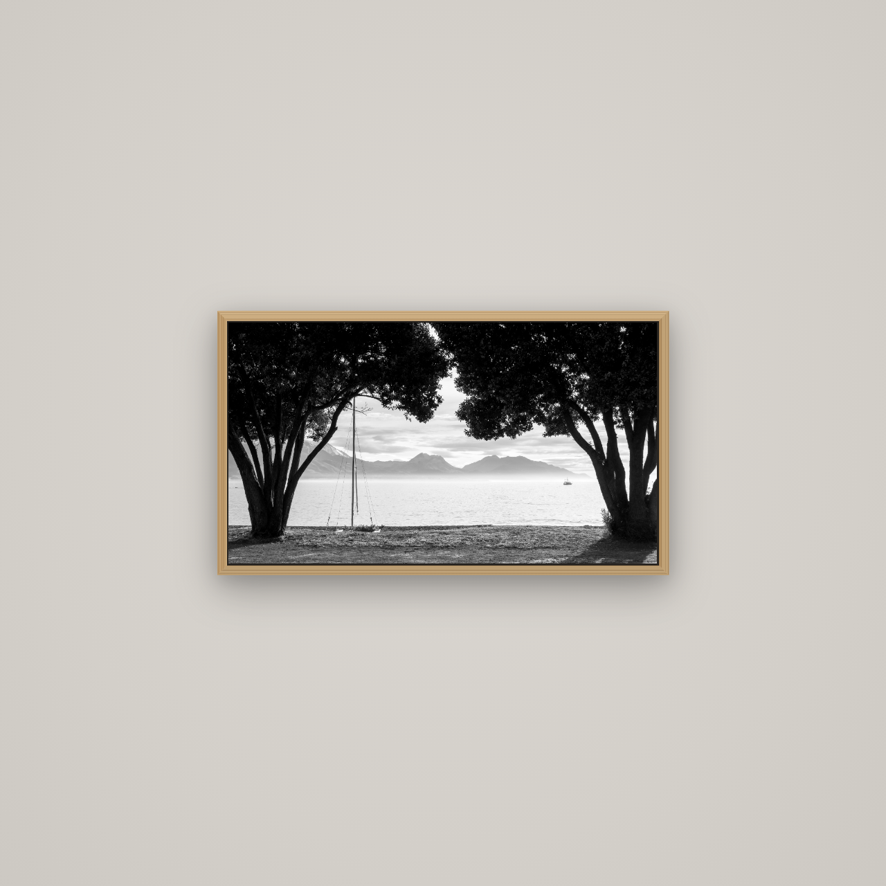Kaikōura's Coastal Embrace, Basel Natural Oak, 64×36 cm. New Zealand fine art wall art by Stephen Milner.