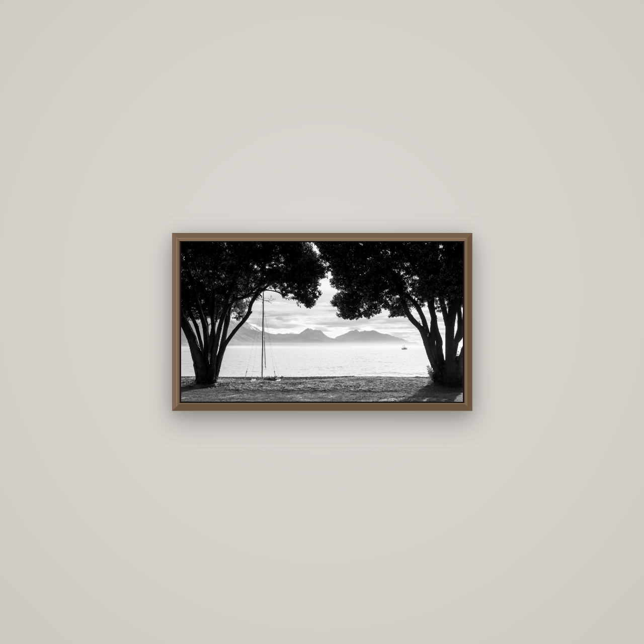 Kaikōura's Coastal Embrace, Basel Walnut, 53×30 cm. New Zealand fine art wall art by Stephen Milner.
