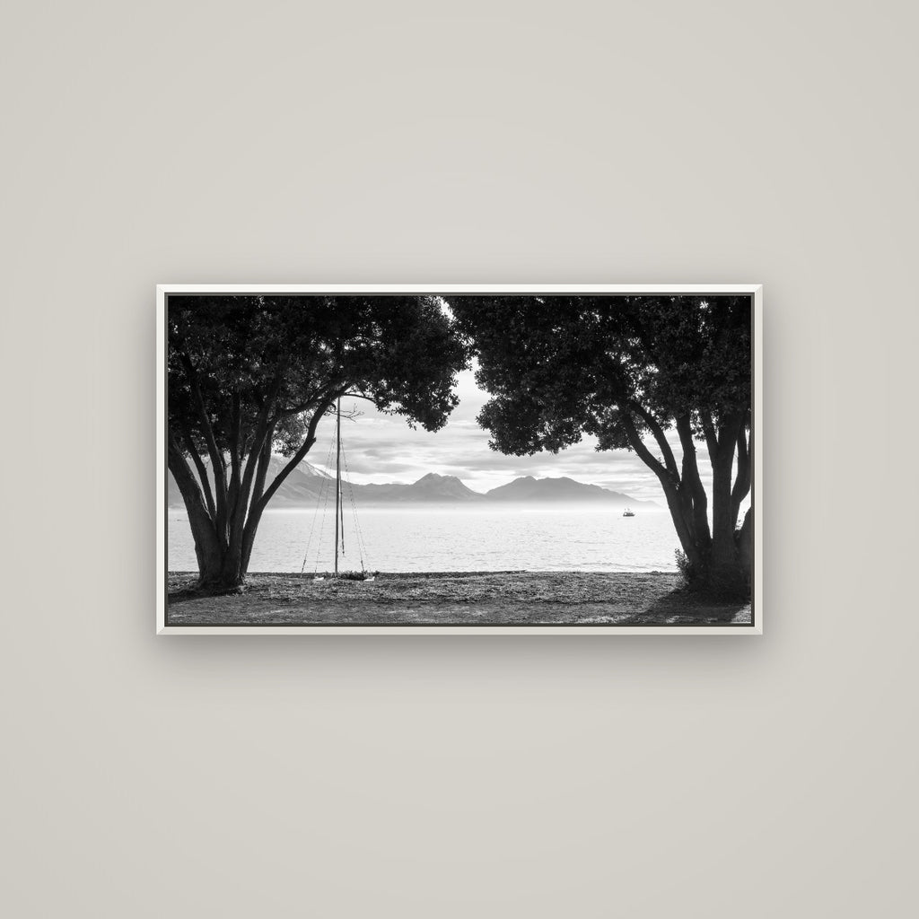 Kaikōura's Coastal Embrace — Basel White, 107×60 cm. New Zealand fine art wall art by Stephen Milner.