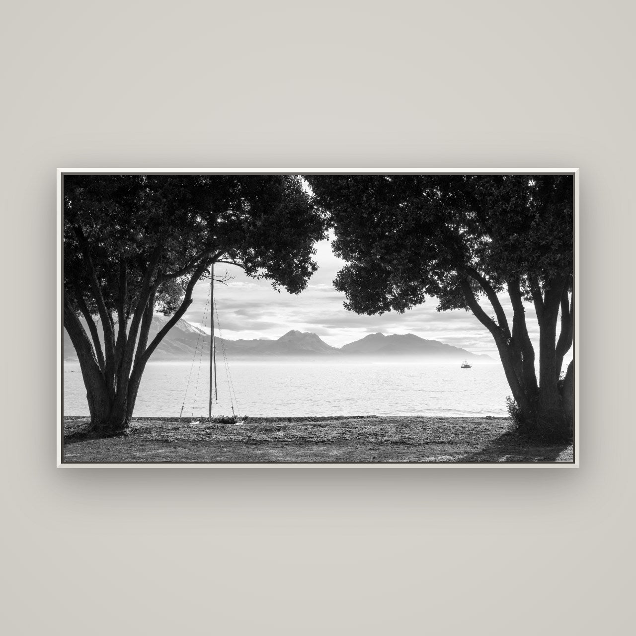 Kaikōura's Coastal Embrace — Basel White, 160×90 cm. New Zealand fine art wall art by Stephen Milner.