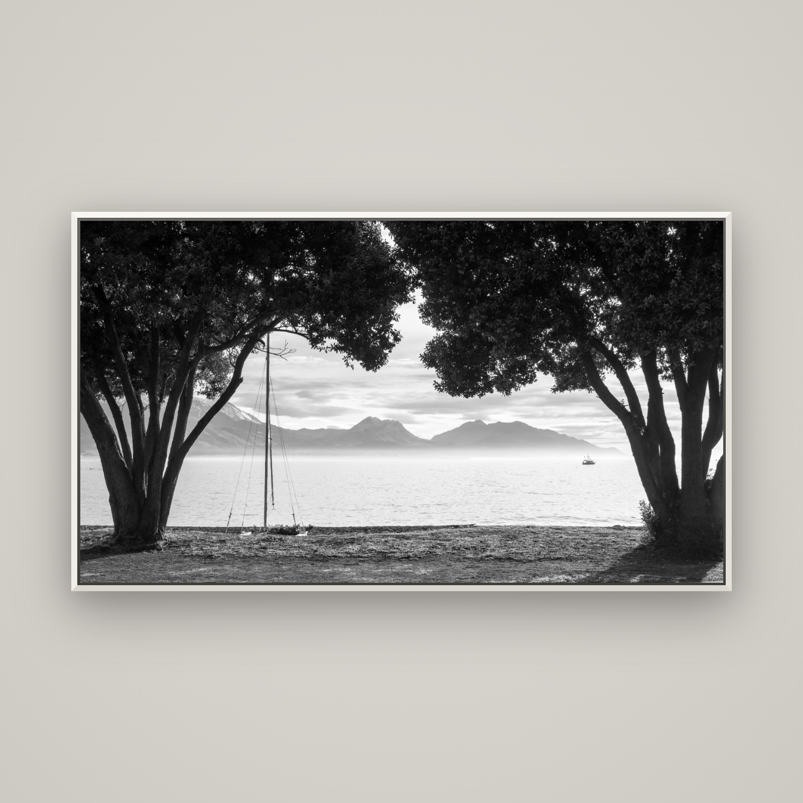 Kaikōura's Coastal Embrace — Basel White, 160×90 cm. New Zealand fine art wall art by Stephen Milner.