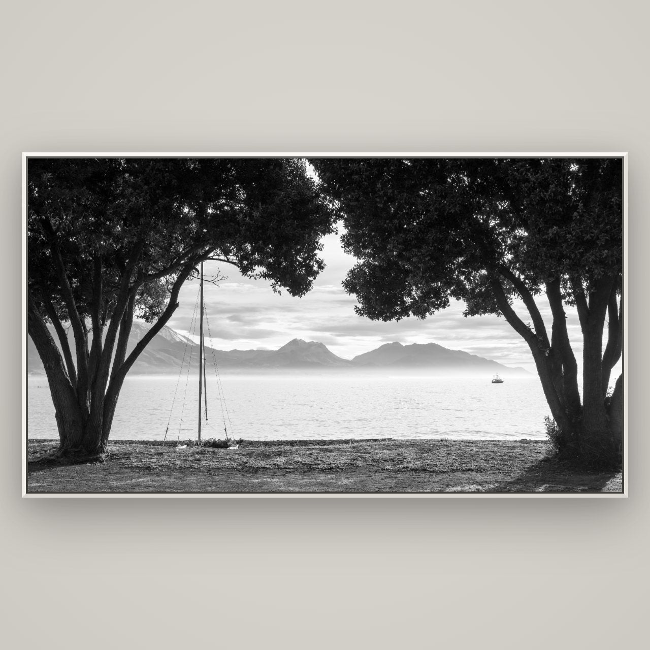 Kaikōura's Coastal Embrace — Basel White, 196×110 cm. New Zealand fine art wall art by Stephen Milner.