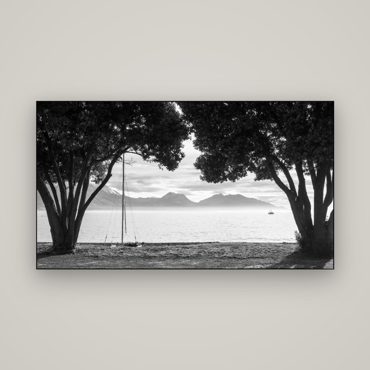 Kaikōura's Coastal Embrace — Slimline Black, 160×90 cm. New Zealand fine art wall art by Stephen Milner.