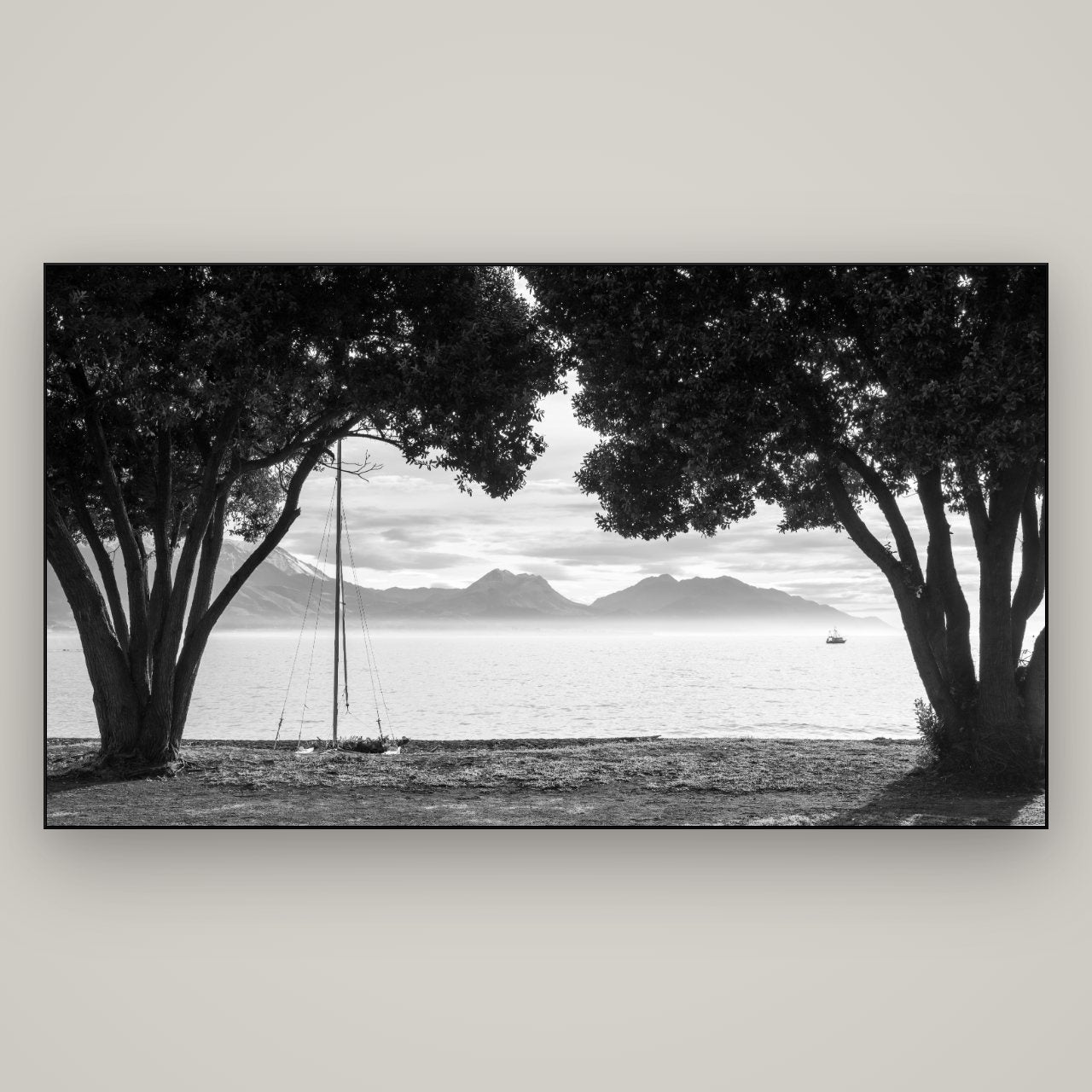 Kaikōura's Coastal Embrace — Slimline Black, 196×110 cm. New Zealand fine art wall art by Stephen Milner.