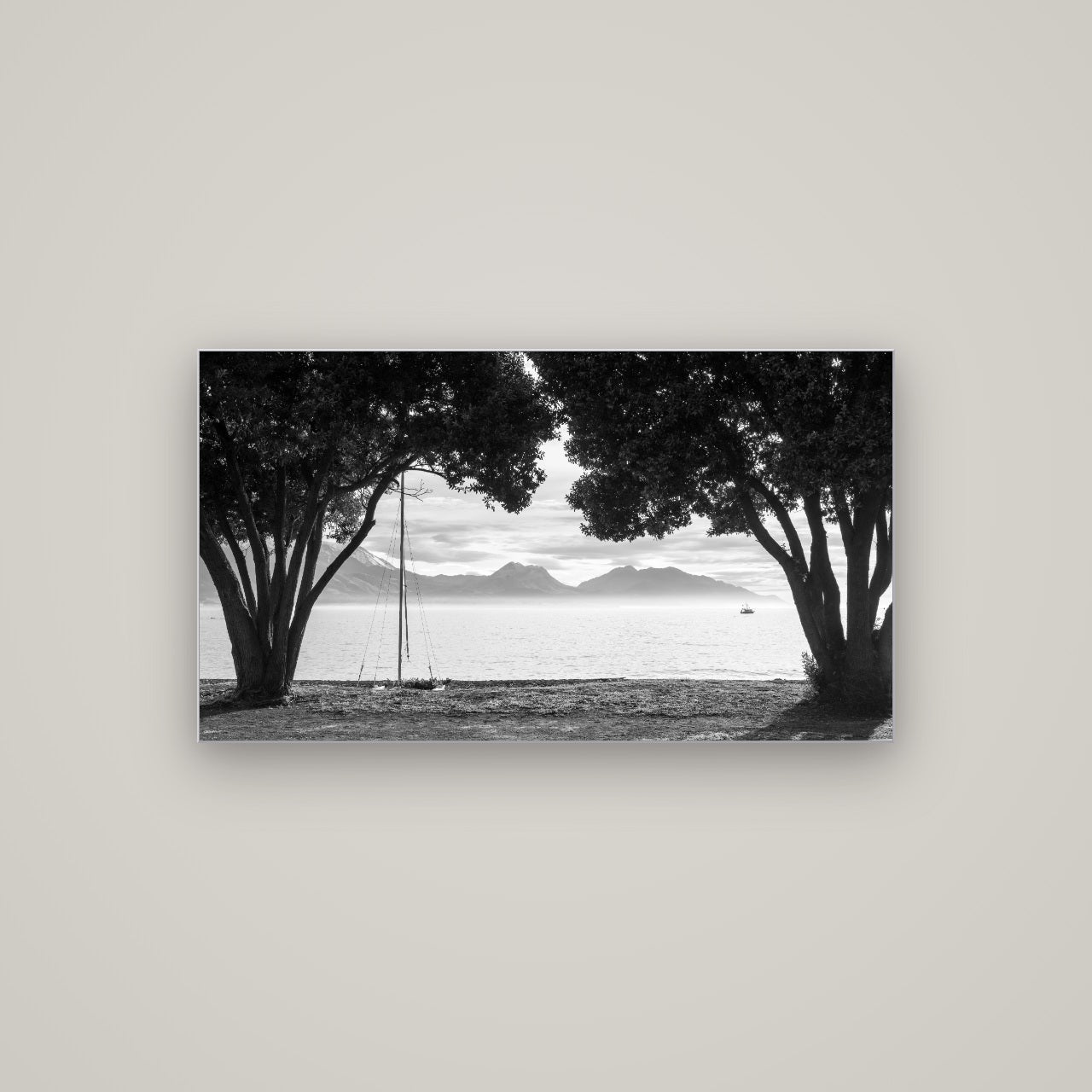 Kaikōura's Coastal Embrace — Slimline Silver, 107×60 cm. New Zealand fine art wall art by Stephen Milner.