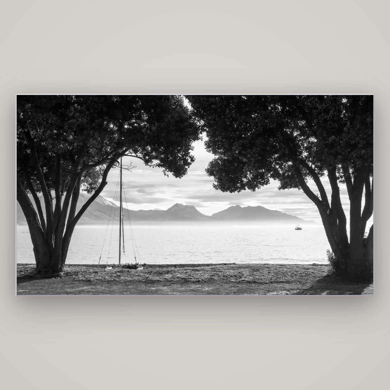 Kaikōura's Coastal Embrace — Slimline Silver, 196×110 cm. New Zealand fine art wall art by Stephen Milner.