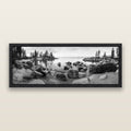 Lake Tahoe Serenity's Watch, Sunrise Over Sand Harbour, black and white framed metallic canvas print, Black frame. New Zealand fine art wall art by Stephen Milner.