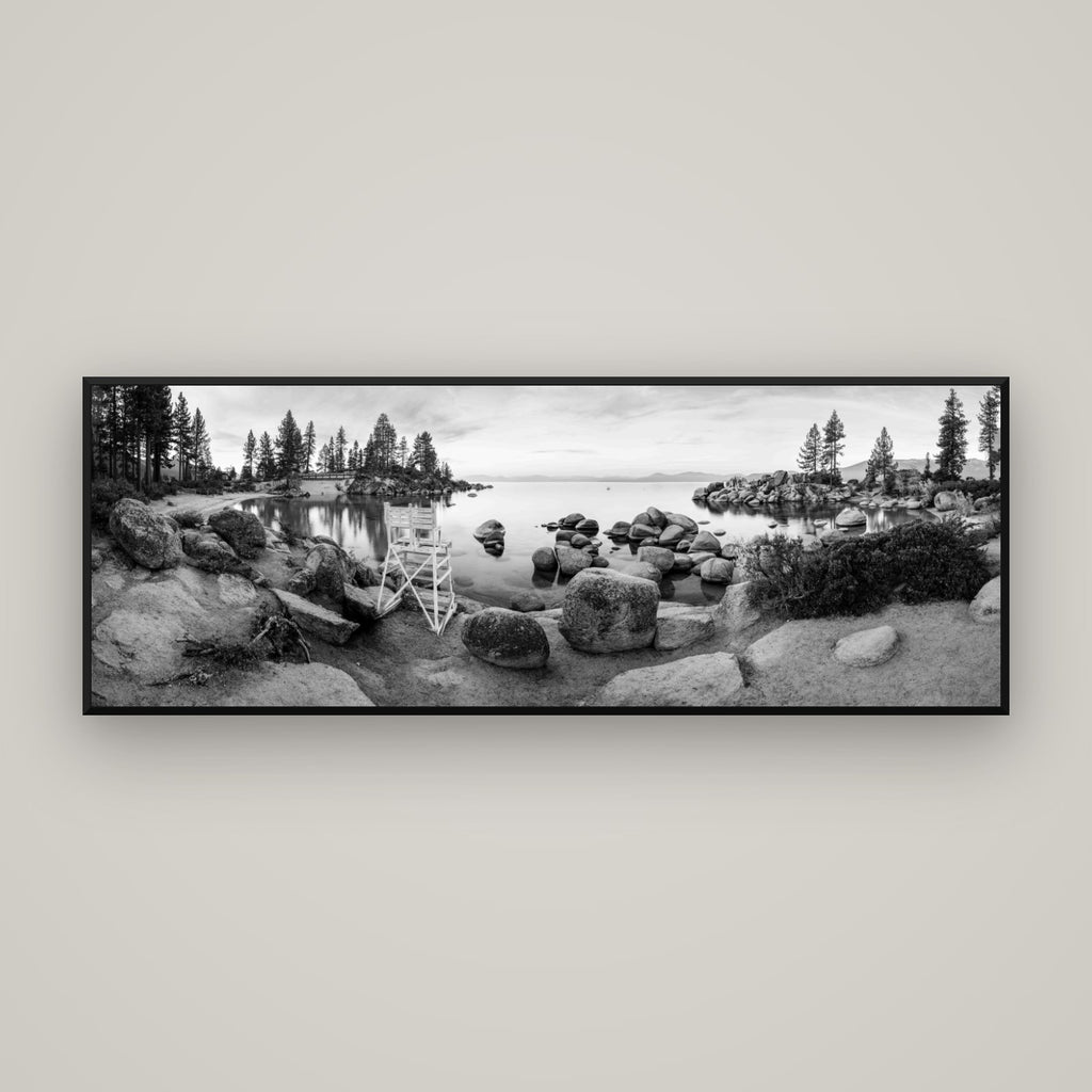 Lake Tahoe Serenity's Watch, Sunrise Over Sand Harbour — Basel Black Matte, 170×60 cm. New Zealand fine art wall art by Stephen Milner.