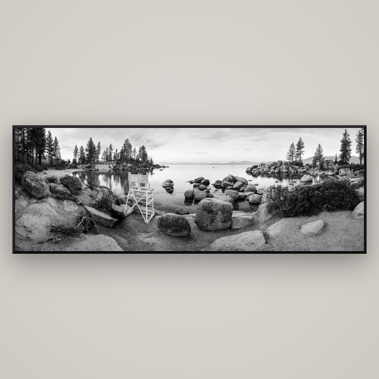 Lake Tahoe Serenity's Watch, Sunrise Over Sand Harbour — Basel Black, 198×70 cm. New Zealand fine art wall art by Stephen Milner.