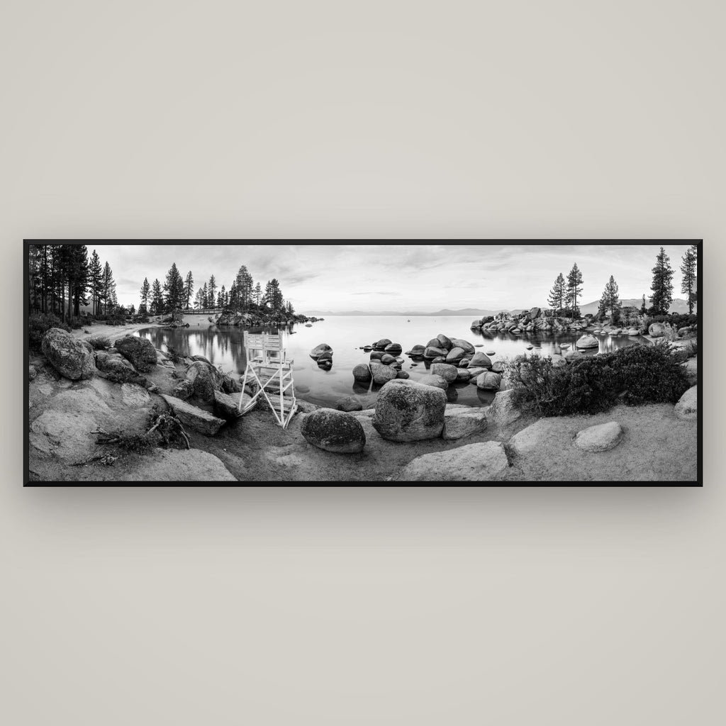 Lake Tahoe Serenity's Watch, Sunrise Over Sand Harbour — Basel Black, 198×70 cm. New Zealand fine art wall art by Stephen Milner.