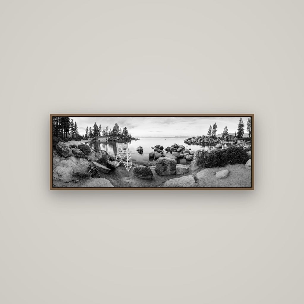 Lake Tahoe Serenity's Watch, Sunrise Over Sand Harbour, Basel Walnut, 113×40 cm. New Zealand fine art wall art by Stephen Milner.