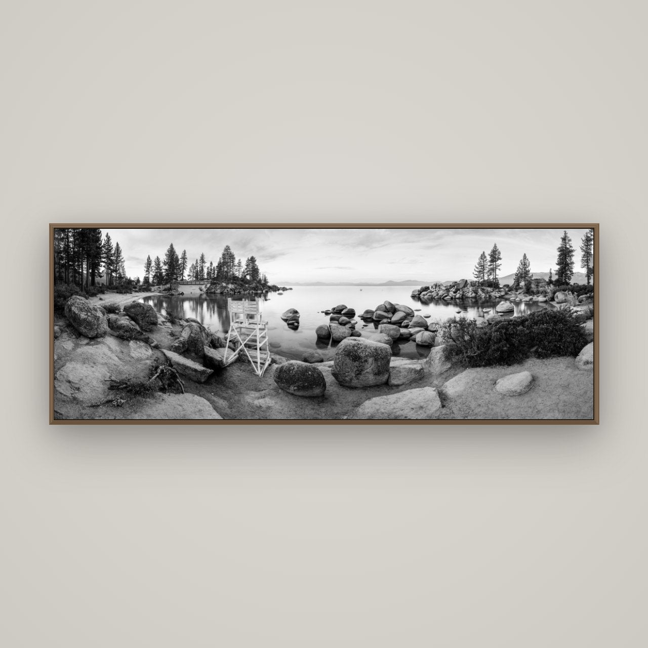Lake Tahoe Serenity's Watch, Sunrise Over Sand Harbour, Basel Walnut, 170×60 cm. New Zealand fine art wall art by Stephen Milner.