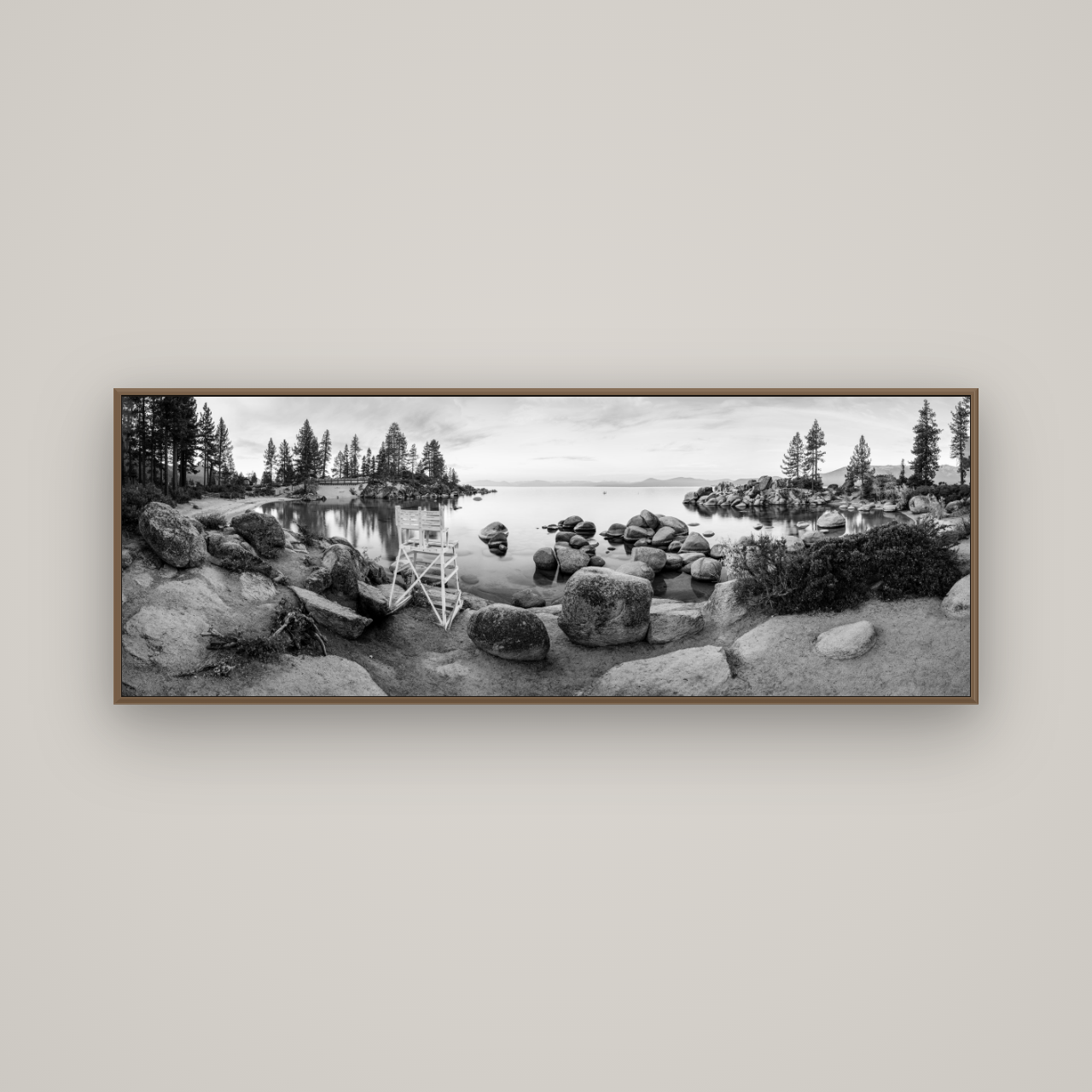 Lake Tahoe Serenity's Watch, Sunrise Over Sand Harbour, Basel Walnut, 170×60 cm. New Zealand fine art wall art by Stephen Milner.