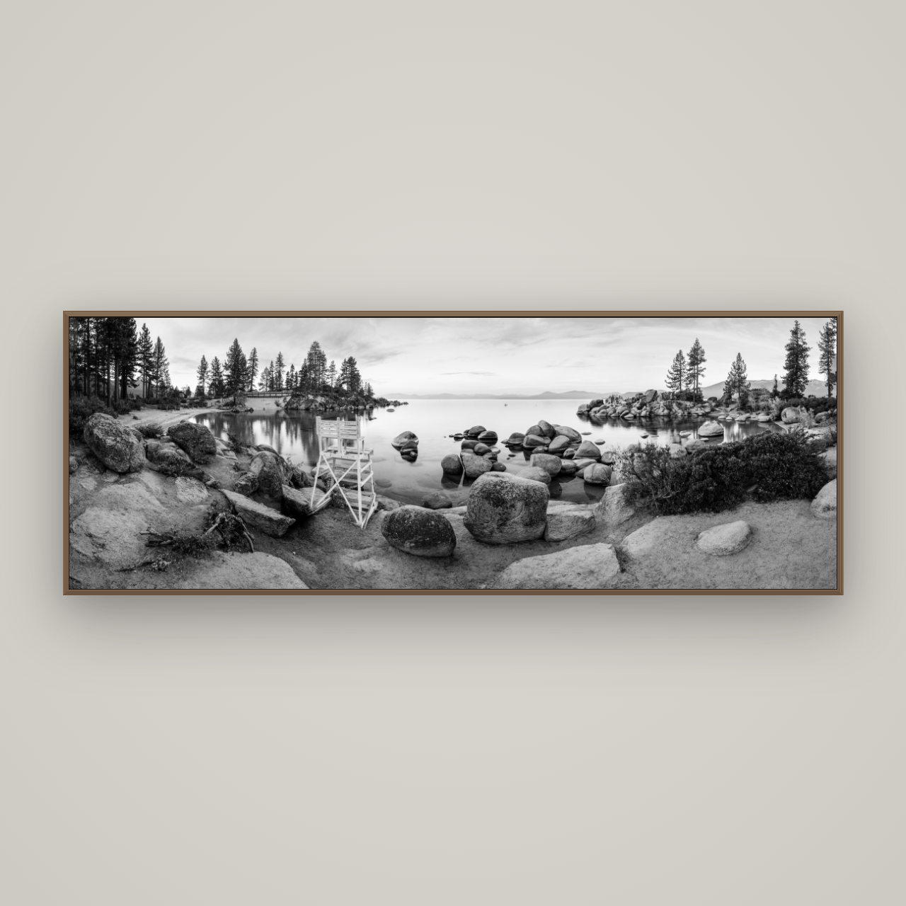 Lake Tahoe Serenity's Watch, Sunrise Over Sand Harbour, Basel Walnut, 198×70 cm. New Zealand fine art wall art by Stephen Milner.
