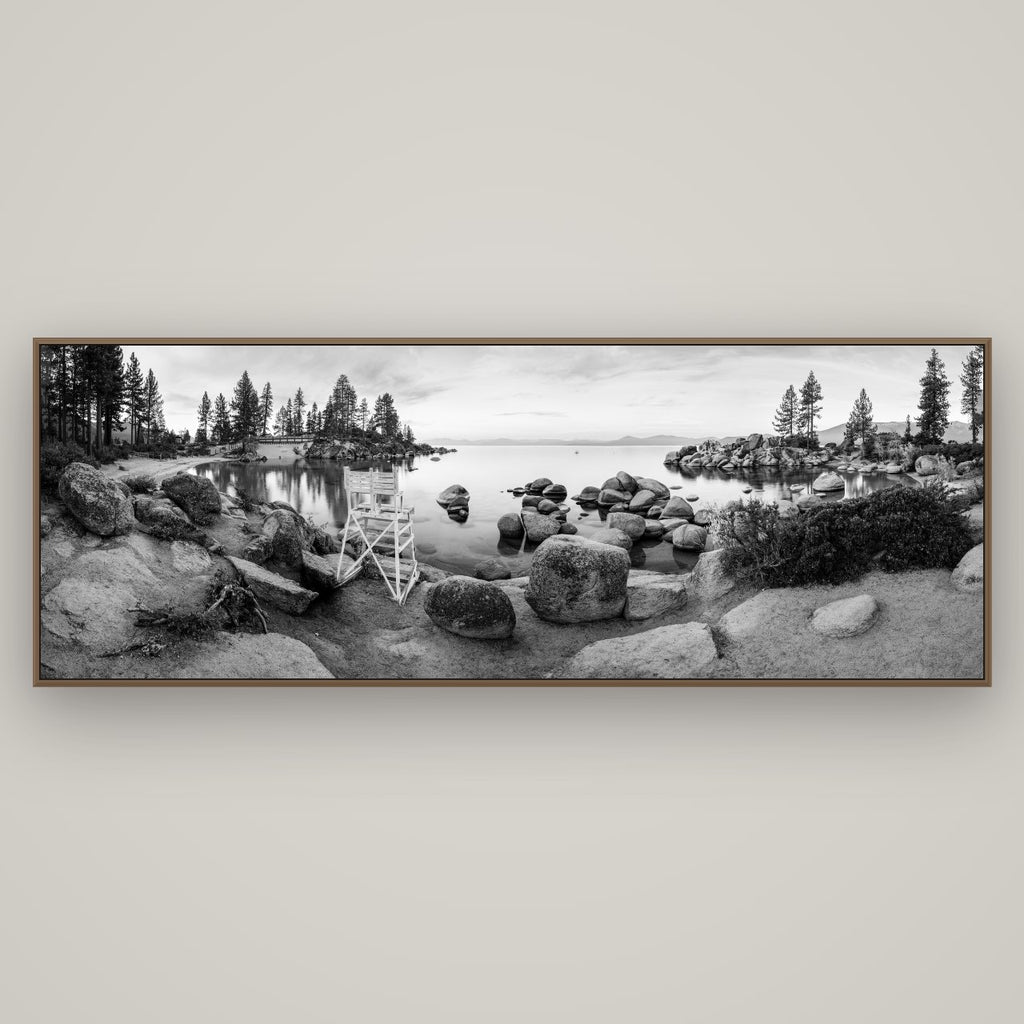 Lake Tahoe Serenity's Watch, Sunrise Over Sand Harbour, Basel Walnut, 198×70 cm. New Zealand fine art wall art by Stephen Milner.