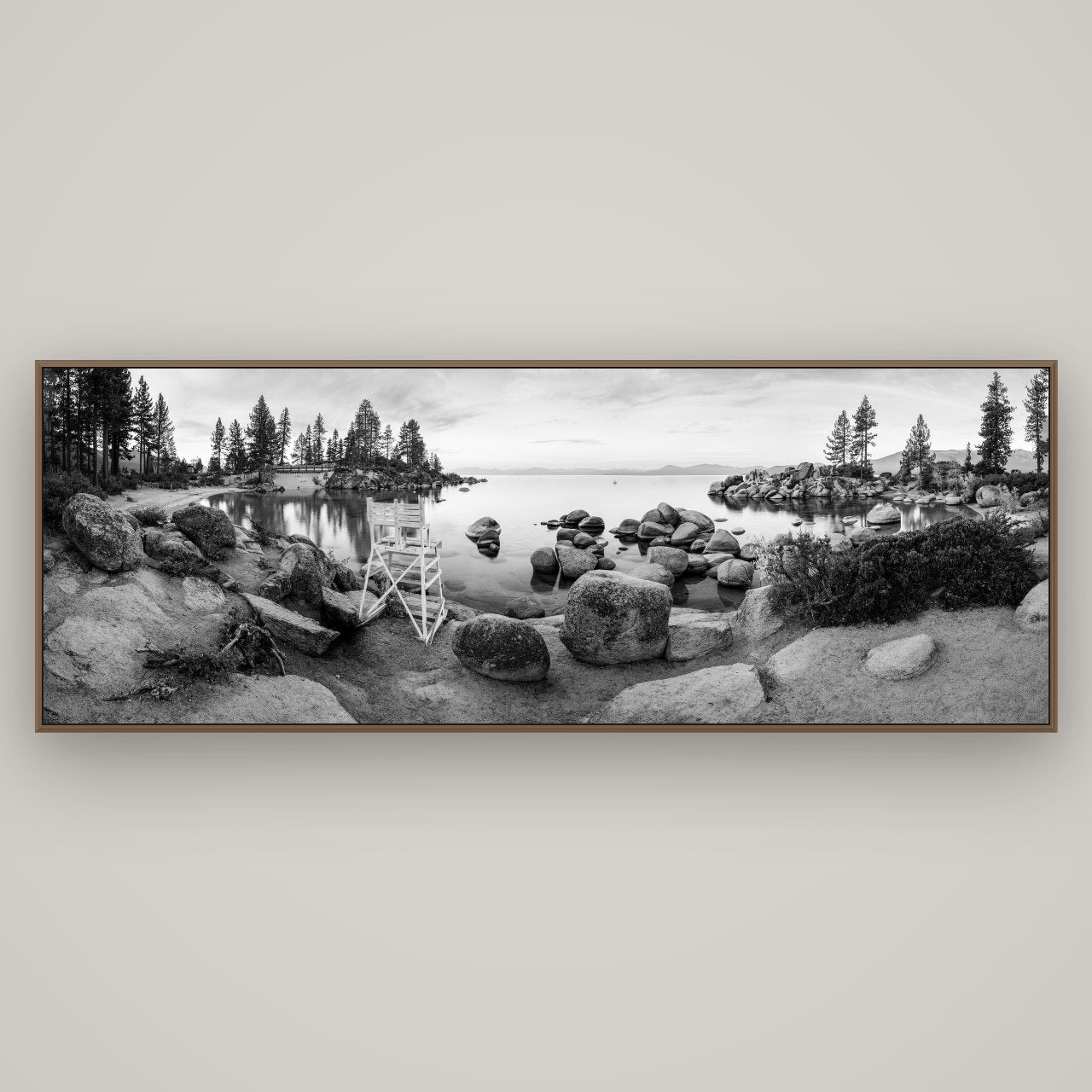 Lake Tahoe Serenity's Watch, Sunrise Over Sand Harbour, Basel Walnut, 198×70 cm. New Zealand fine art wall art by Stephen Milner.