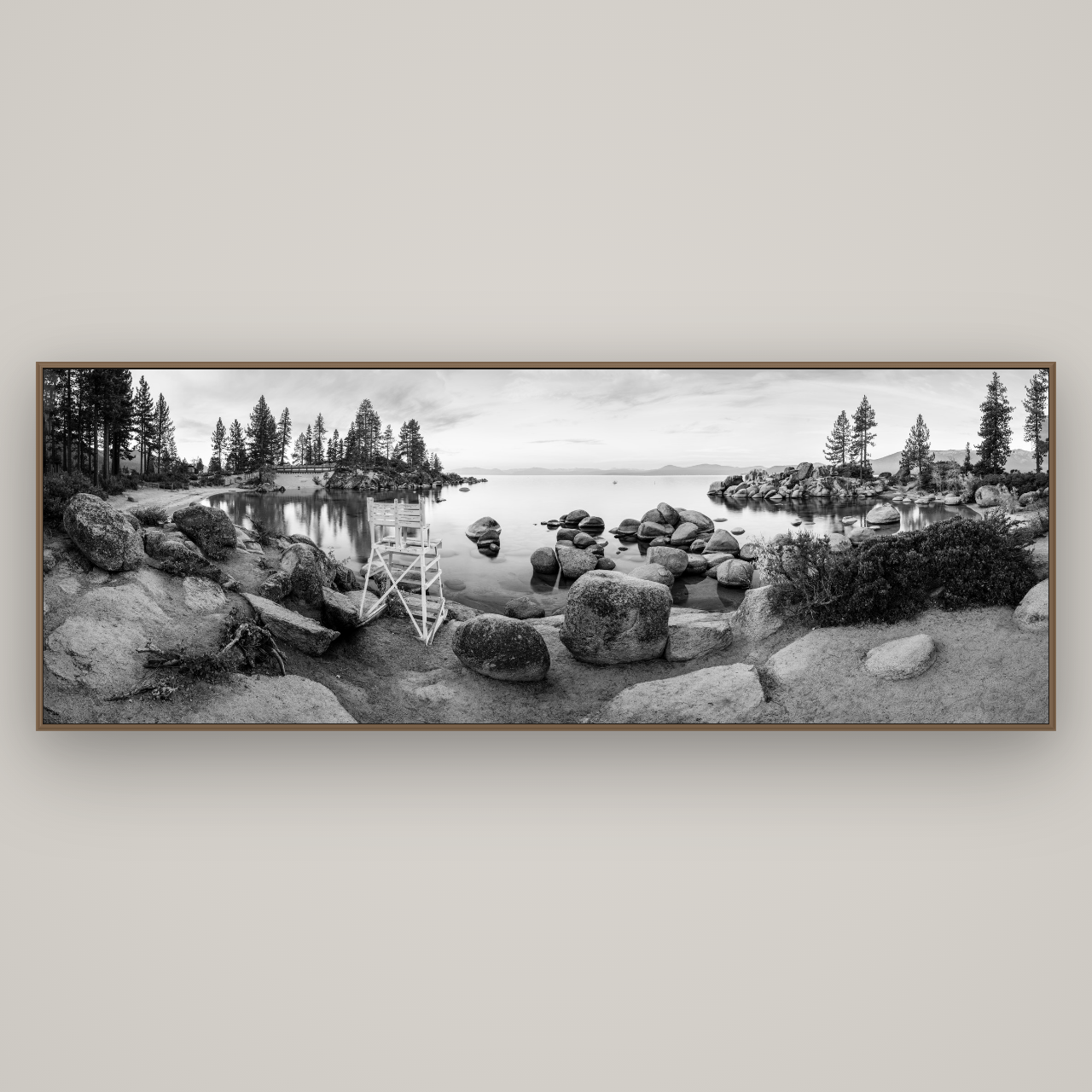 Lake Tahoe Serenity's Watch, Sunrise Over Sand Harbour, Basel Walnut, 227×80 cm. New Zealand fine art wall art by Stephen Milner.