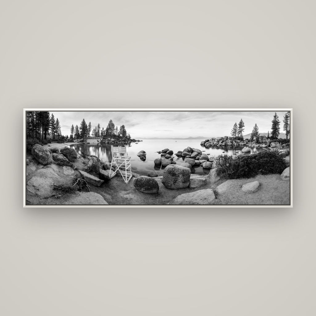 Lake Tahoe Serenity's Watch, Sunrise Over Sand Harbour — Basel White, 170×60 cm. New Zealand fine art wall art by Stephen Milner.