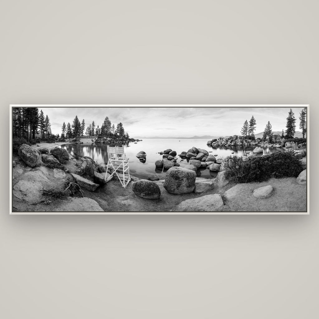 Lake Tahoe Serenity's Watch, Sunrise Over Sand Harbour — Basel White, 198×70 cm. New Zealand fine art wall art by Stephen Milner.