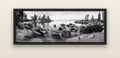 Lake Tahoe Serenity's Watch, Sunrise Over Sand Harbour — black float frame canvas, 152 × 56 cm. New Zealand fine art landscape wall art by Stephen Milner.